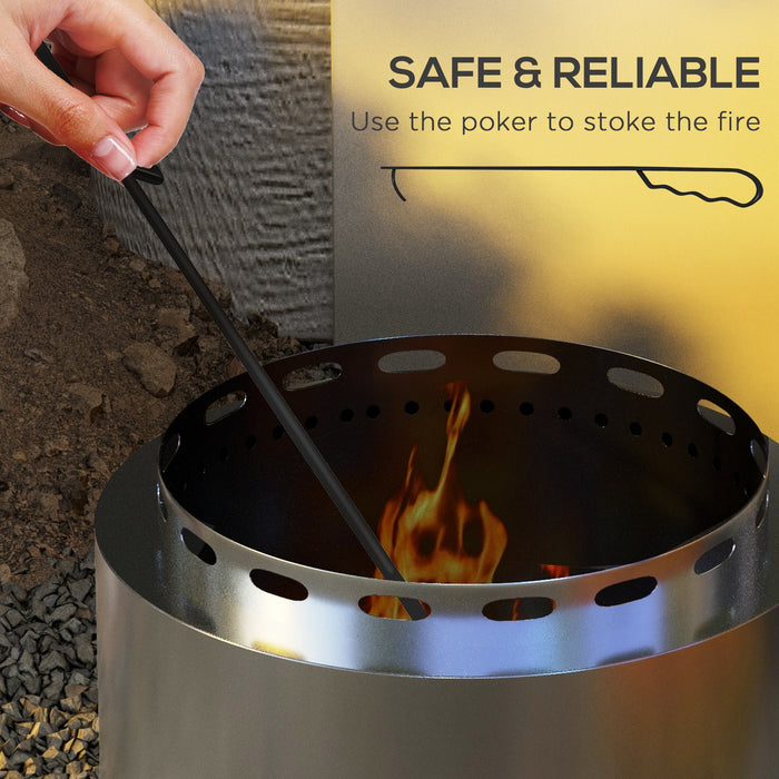 Portable Wood Burning Firepit - 48.5cm Stainless Steel Smokeless Design with Poker - Ideal for Garden Camping and Bonfire Parties