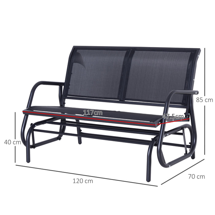 Outdoor 2-Person Glider Bench - Double Swing Loveseat with Powder-Coated Steel Frame - Ideal for Garden, Patio, and Porch Use in Black