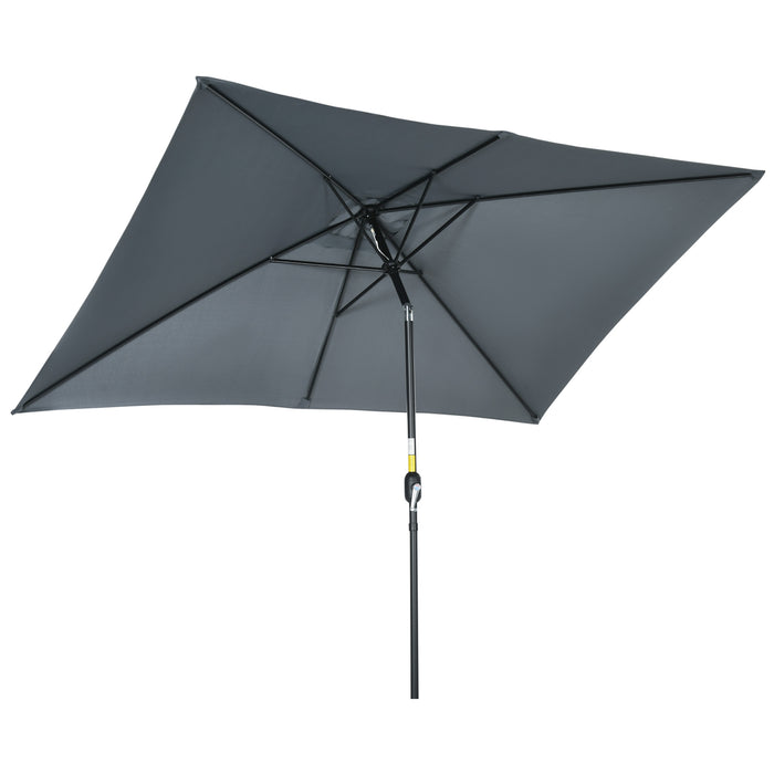 Aluminum Tilt Crank Patio Parasol - 3x2m Rectangular Sun Shade Umbrella with Durable Steel Canopy in Dark Grey - Ideal Outdoor Companion for Garden and Patio Relaxation