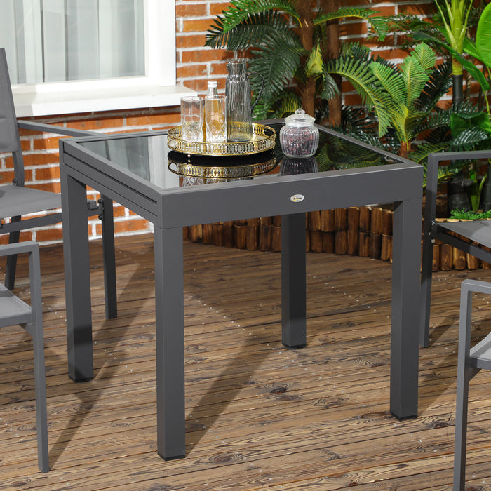 Extendable Patio Dining Table - Aluminum Frame and Tempered Glass Top, 80/160 x 80 x 75 cm in Black - Ideal for Outdoor Entertaining and Family Gatherings