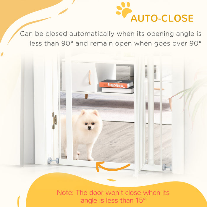 Expandable Pet Metal Safety Gate - Pressure Mounted Stair Barrier with Auto-Close Door and Double Locking System, 74-84 cm - Ideal for Dogs, Home & Child Safety, White
