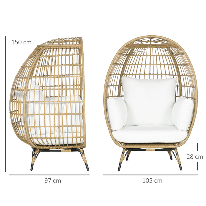 PE Rattan Woven Egg Chair - Round Teardrop Patio Chair with Thick Padded Cushions - Ideal for Sunroom, Garden Comfort in Khaki