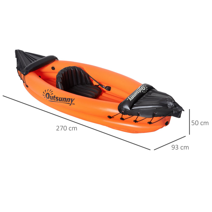 Inflatable Kayak Canoe for Solo Adventurers - Complete with Air Pump and Aluminum Oar, Vibrant Orange - Ideal for Water Sports and Leisure Activities