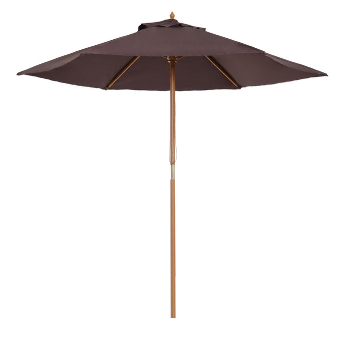 Wooden Garden Parasol 2.5m - Outdoor Patio Sun Shade Umbrella with Canopy in Coffee - Ideal for UV Protection and Relaxation