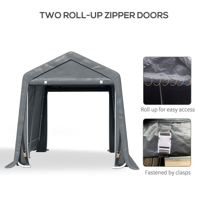 Heavy Duty Garden Storage Tent - Bike Shed with Metal Frame and Double Zipper Doors, 2.8x2.4x2.4m, Dark Grey - Ideal Patio Storage Shelter for Outdoor Equipment