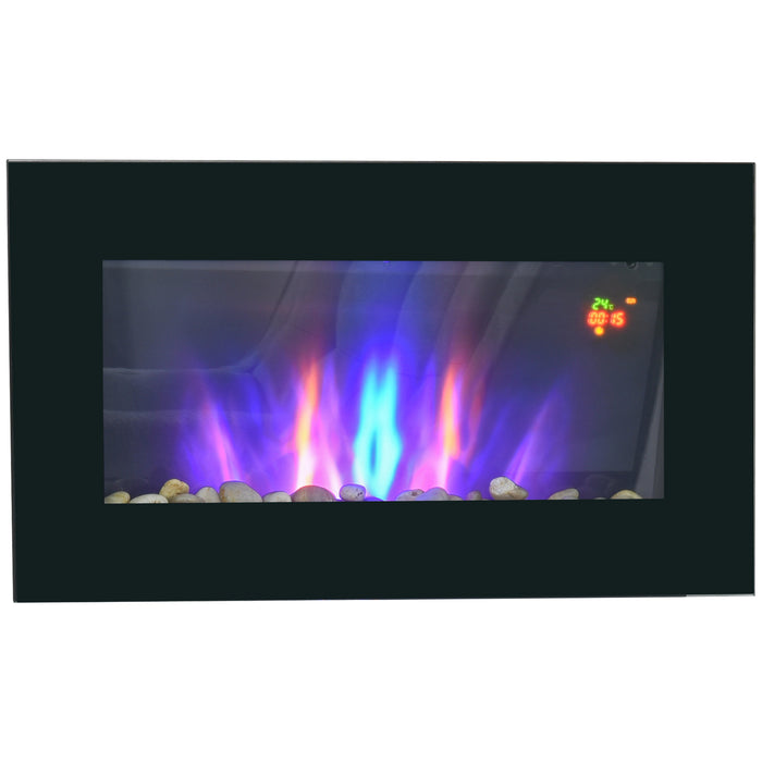 1000W Electric Fireplace Heater - Tempered Glass Wall-Mounted Design, Efficient Heating - Ideal for Cozy Ambiance in Home Spaces