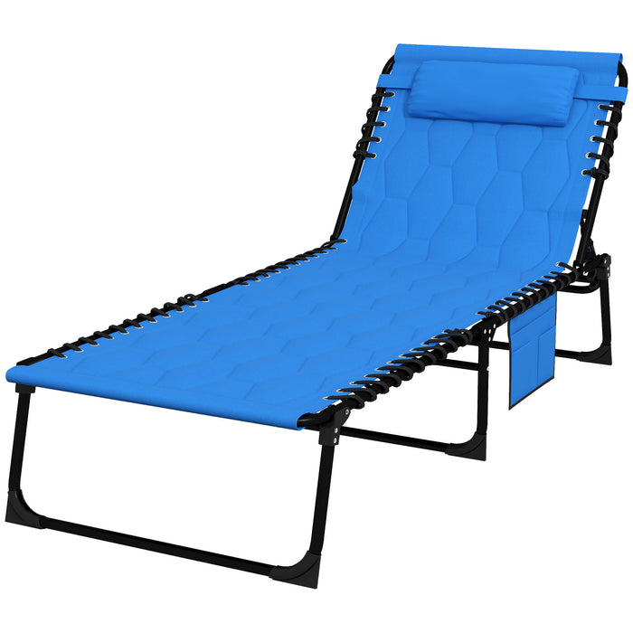 Foldable Outdoor Sun Lounger with 5-Position Backrest - Padded Tanning Chair with Convenience Side Pocket - Ideal for Patio Relaxation and Sunbathing