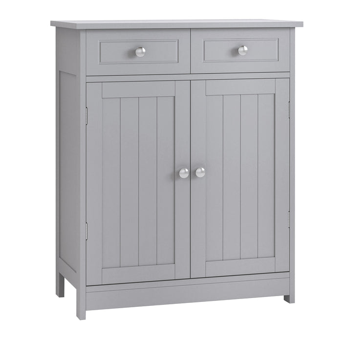 Free-Standing Bathroom Storage Cabinet with Adjustable Shelf - 2 Drawer Traditional Style Unit with Cupboard & Handles, 75x60cm, Grey - Ideal for Organizing Toiletries and Linens