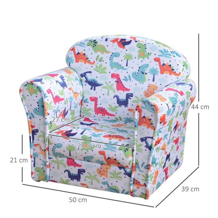 Cartoon Dinosaur Children's Armchair - Cozy Flannel Kids Sofa with Sturdy Wooden Frame - Non-slip Seating for Bedroom and Playroom