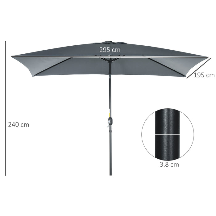 Aluminum Tilt Crank Patio Parasol - 3x2m Rectangular Sun Shade Umbrella with Durable Steel Canopy in Dark Grey - Ideal Outdoor Companion for Garden and Patio Relaxation