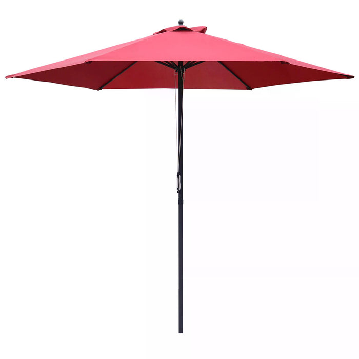 Outdoor Sunshade Canopy 2.8m - Patio Parasol Umbrella with 6 Ribs & Manual Push, Wine Red - Ideal for Garden and Backyard Entertaining