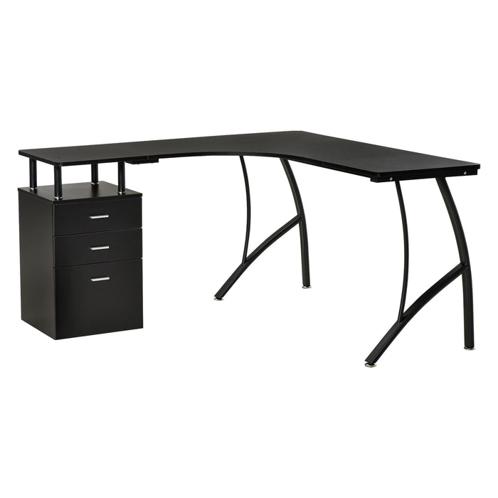 Industrial L-Shaped Desk - Home Office Corner Workstation with Storage Drawer - Sturdy Computer Table for Productive Workspace, Black