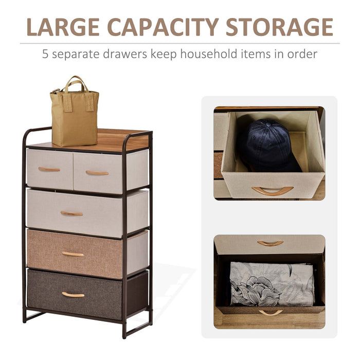 5-Drawer Dresser Tower - Bedroom & Hallway Storage Organizer with Steel Frame and Wooden Top - Ideal for Closet Organization