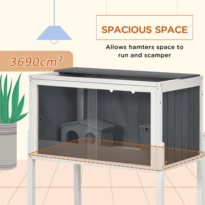 Hamster Hideout Cabin - Multi-Level Wooden Cage with Shelves for Small Pets, Hut Design, 82x45x81cm - Perfect for Dwarf Hamsters, Gerbils, and Rodent Companions