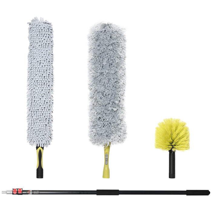 Extendable Feather Duster with 11.5ft Telescopic Pole - Microfiber Cleaning Kit with Flexible Head for High Areas - Ideal for Ceiling Fans and Hard-to-Reach Surfaces