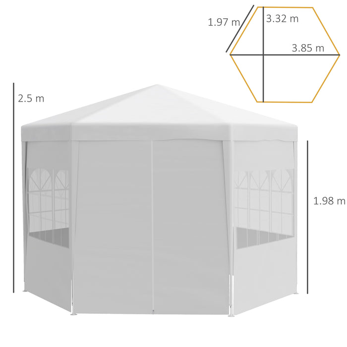 3.4m Gazebo Canopy Party Tent - 6 Removable Side Walls with Windows, Outdoor Event Pavilion - Ideal for Garden Parties and Gatherings, White