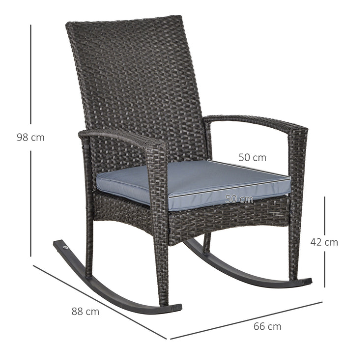 PE Rattan Rocking Chair with Cushion - Grey Outdoor Garden Furniture, Durable & Comfortable - Ideal for Patio Relaxation and Porch Lounging