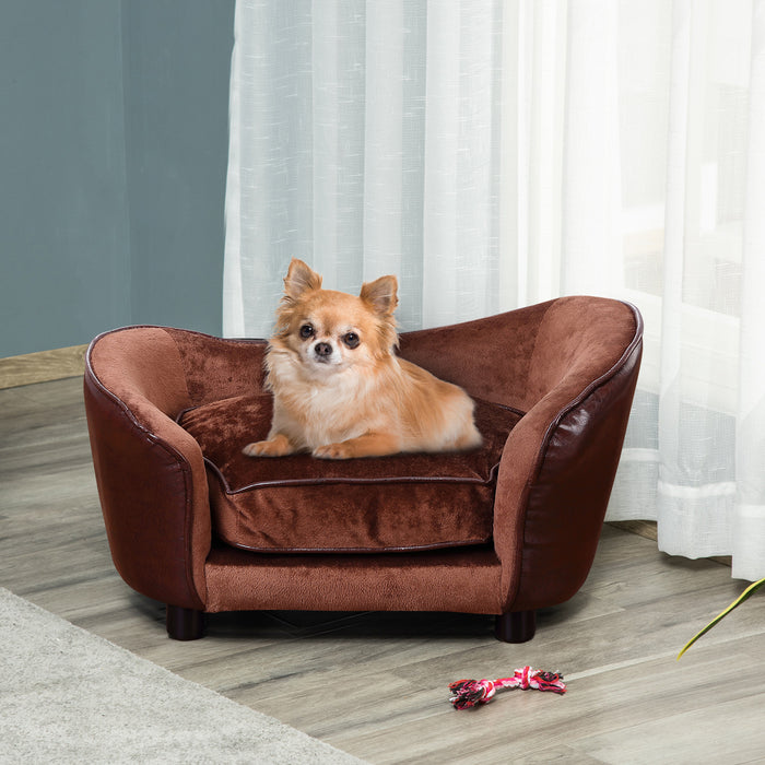 Pet Couch with Elevated Legs - Brown Dog Sofa Chair with Plush Soft Cushion, Size 68.5x40.5x40.5cm - Ideal Comfort for Extra Small Dogs and Cats