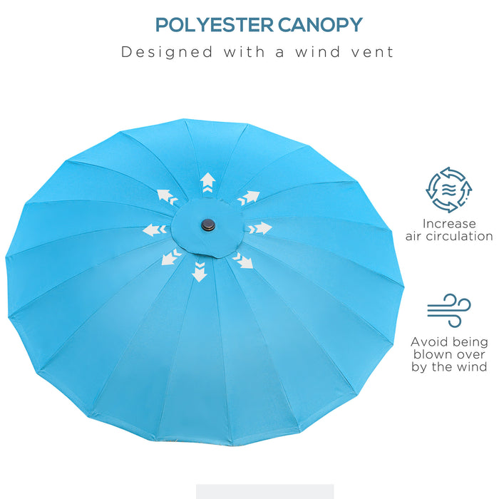 Outdoor Patio Umbrella - Large 255cm Sun Shade with Tilt Function and Crank Handle - Ideal for Garden, Lawn, Backyard & Pool Areas in Blue