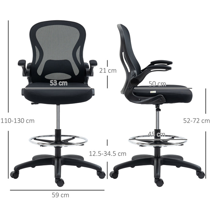 Ergonomic Standing Desk Chair with Adjustable Armrests and Lumbar Support - Includes Footrest Ring for Comfort - Ideal for Home Office and Standing Desks