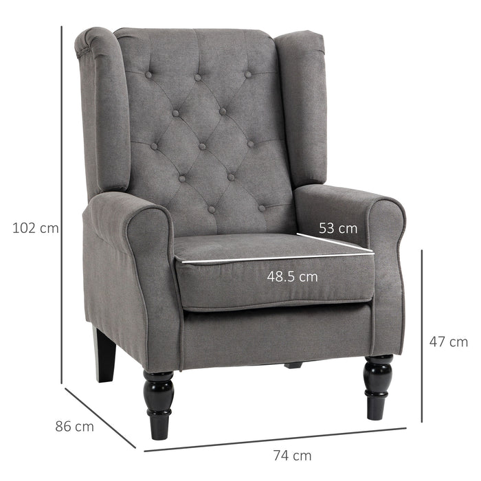 Retro Wingback Armchair - Button Tufted Design with Sturdy Wood Frame, Dark Grey - Elegant Lounge Seating for Living Room or Bedroom