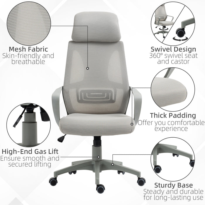 Ergonomic High-Back Mesh Home Office Chair with Wheels - Adjustable Height and Comfortable Lumbar Support - Ideal for Work from Home Professionals and Students
