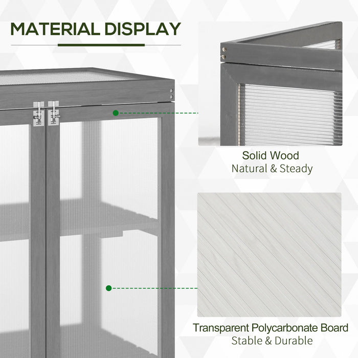 3-Tier Wooden Cold Frame Greenhouse - Polycarbonate Panel Grow House with Adjustable Storage Shelf, 76x47x110cm - Ideal for Gardeners and Plant Protection