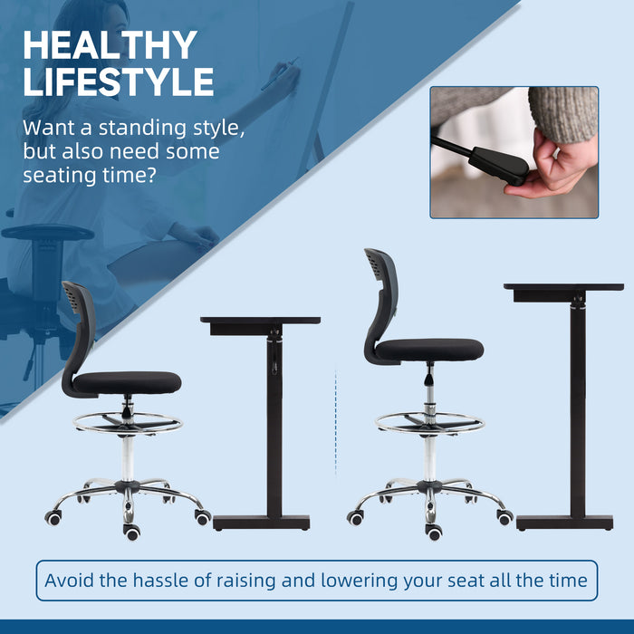 Ergonomic Mesh Drafting Chair - Swivel, Lumbar Support, Adjustable Foot Ring, Armless Design - Ideal for Architects and Standing Desk Users