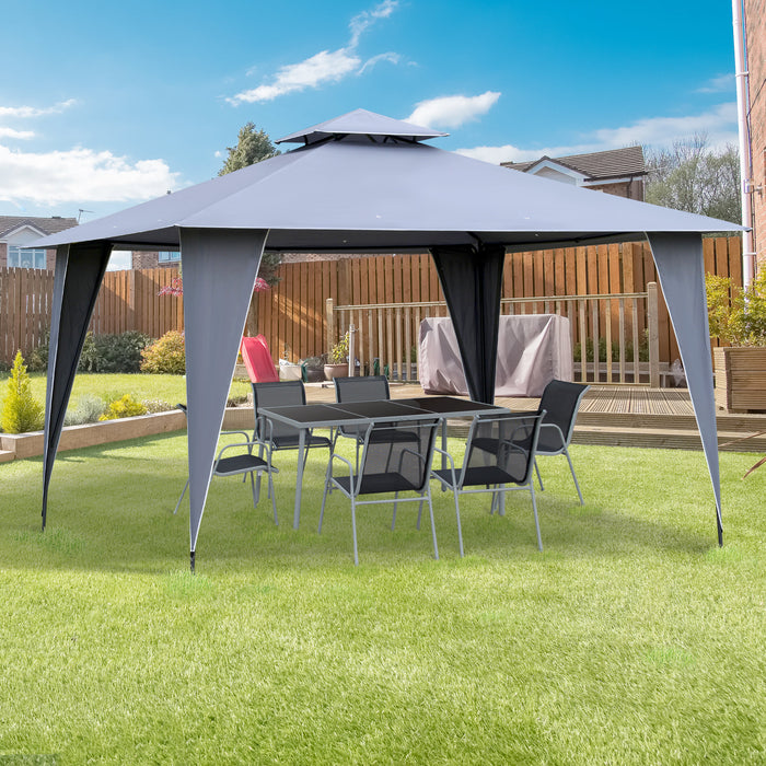 3.5x3.5m Sideless Gazebo Canopy - Dual-Tier Roof, Steel Frame Event Shelter for Outdoor Parties - Ideal for Garden Gatherings and Shade Protection