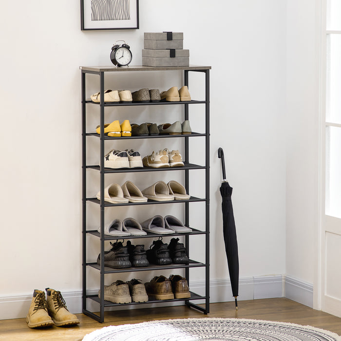 8-Tier Mesh Shoe Rack Organizer - Free Standing Storage Shelf for 21-24 Pairs, Entryway Shoe Tower - Ideal for Home Organization in Black and Grey