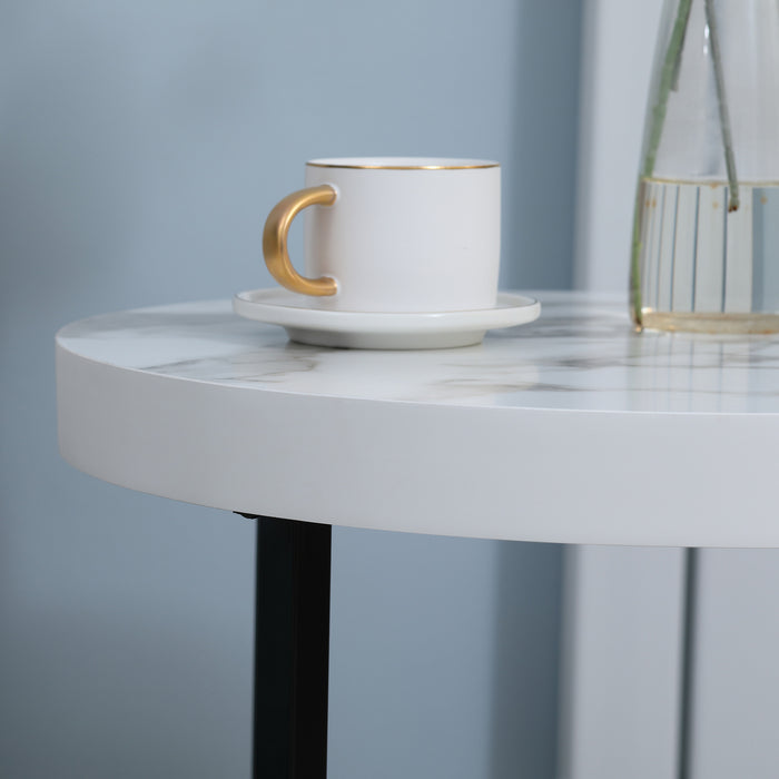 Modern Round White Side Table - Sturdy Metal Legs, End or Bedside Table for Living Room or Bedroom - Versatile Accent Furniture for Any Home Decor