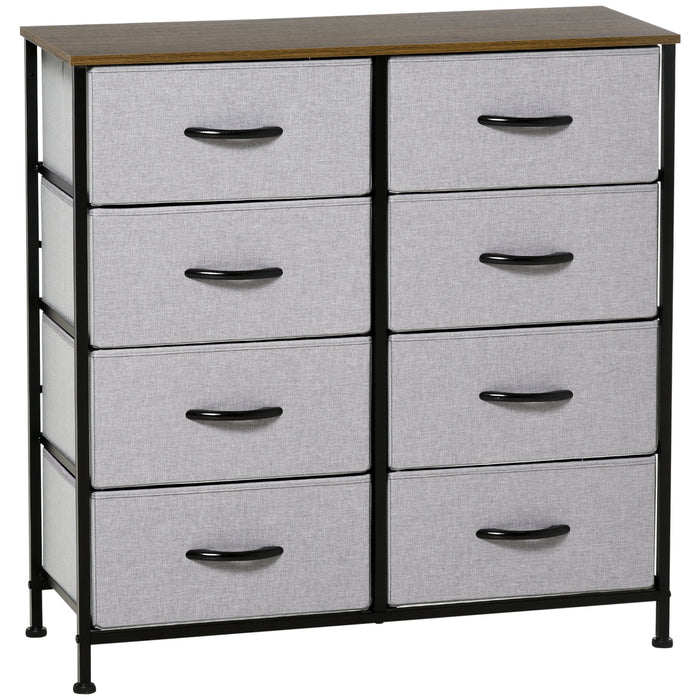 Industrial Bedroom Dresser - 8-Drawer Fabric Storage Organizer with Steel Frame and Wooden Top - Ideal for Nursery and Living Room, Grey