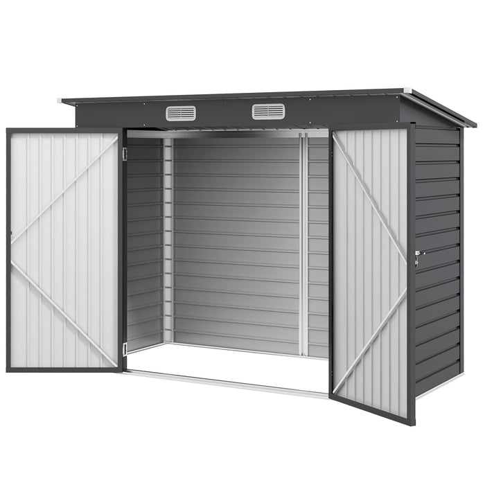 Galvanized 8x4 ft Garden Storage Shed - Metal Outdoor Unit with Dual Entry and Ventilation - Ideal for Lawn Equipment and Tools Storage