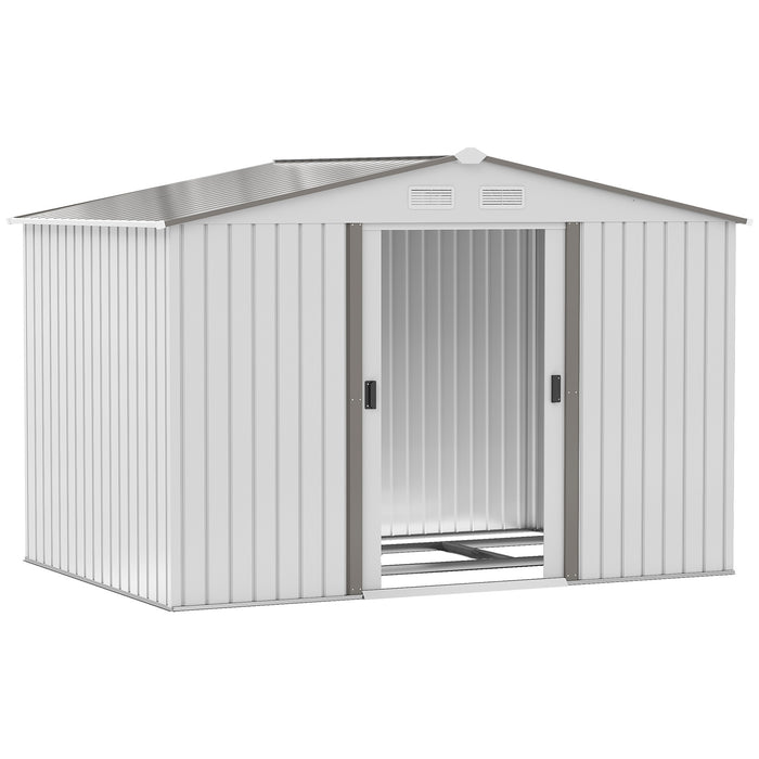 9x6FT Metal Garden Storage Shed - Outdoor Unit with Floor Foundation, Ventilation, and Doors - Spacious Grey Solution for Tools and Equipment Storage