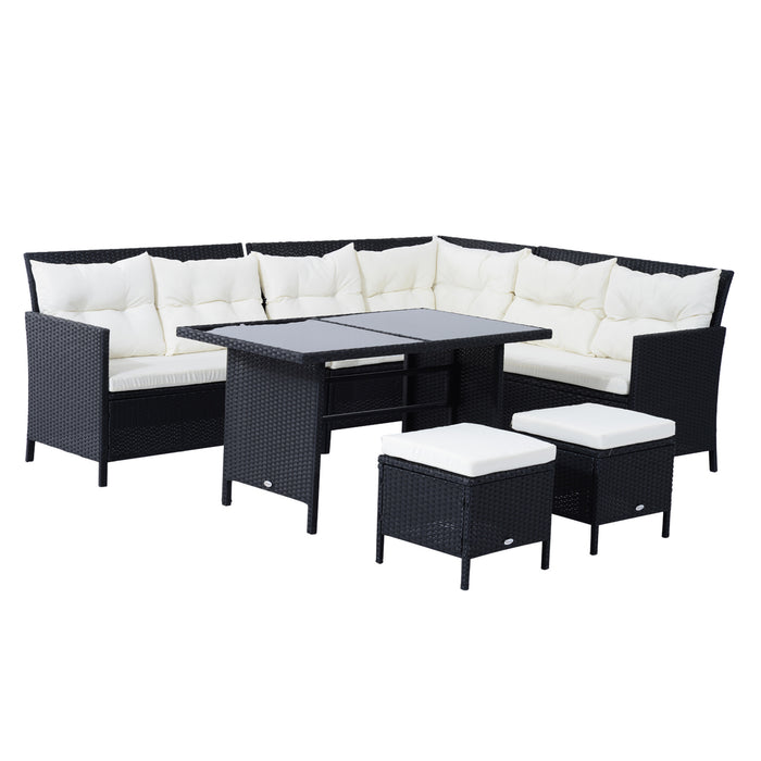 8-Seater Rattan Corner Dining Set - Outdoor Wicker Furniture with Coffee Table and Foot Stool - Ideal for Garden and Conservatory Entertaining