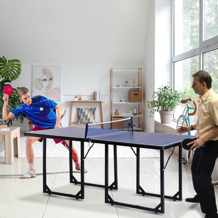 Compact Foldable Table Tennis Set - Black & Blue Mini Ping Pong Table with Accessories - Ideal for Small Spaces & Entertainment