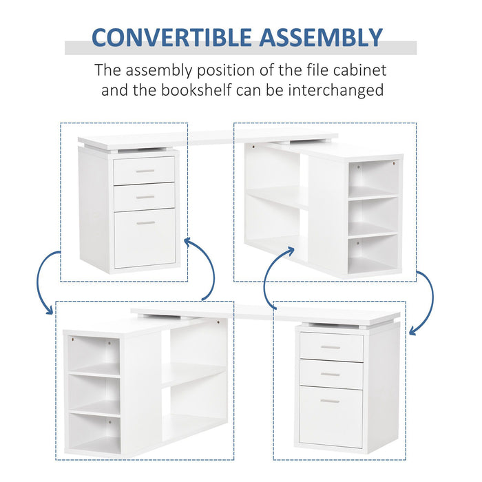 L-Shaped Workstation - Multifunctional White Corner Desk with Storage Shelves & Drawers - Ideal for Home Office and Study Area