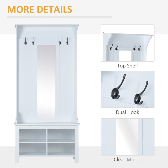 Shoe Bench and Coat Rack Hallway Set - Storage Mirror Cabinet with Organiser Shelves & Multiple Cubes - Ideal for Entryway Clutter Management