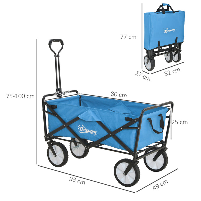 Folding Garden Trolley Cart with Telescopic Handle - Heavy-Duty Cargo Wagon Trailer for Outdoor Use - Ideal for Beach and Gardening Tasks, Blue