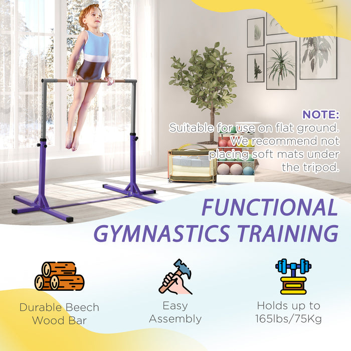 Adjustable Horizontal Gymnastics Bar in Purple - Steel Frame, Junior Kip High Bar for Home Gym Training - Ideal for Children's Gymnastic Development & Fitness