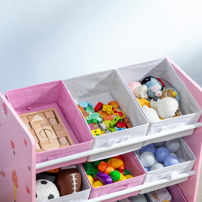 9-Bin Kids Storage Organizer - Removable Baskets Toy Box with Bookshelf - Nursery & Playroom Clutter Solution in Pink