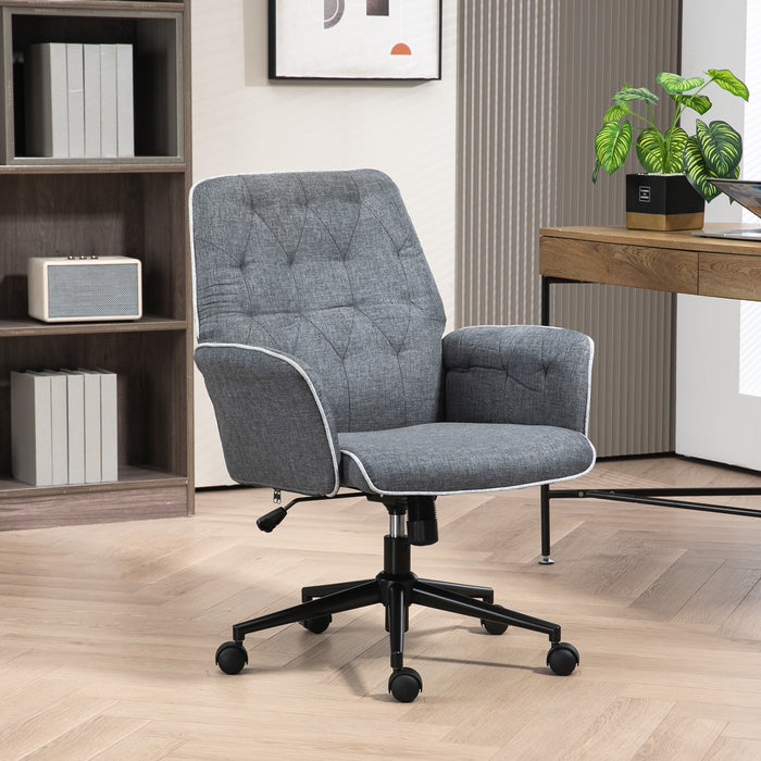 Modern Linen Swivel Computer Chair with Armrest - Adjustable Height, Dark Grey Office Seat - Comfort & Style for Professionals and Home Offices