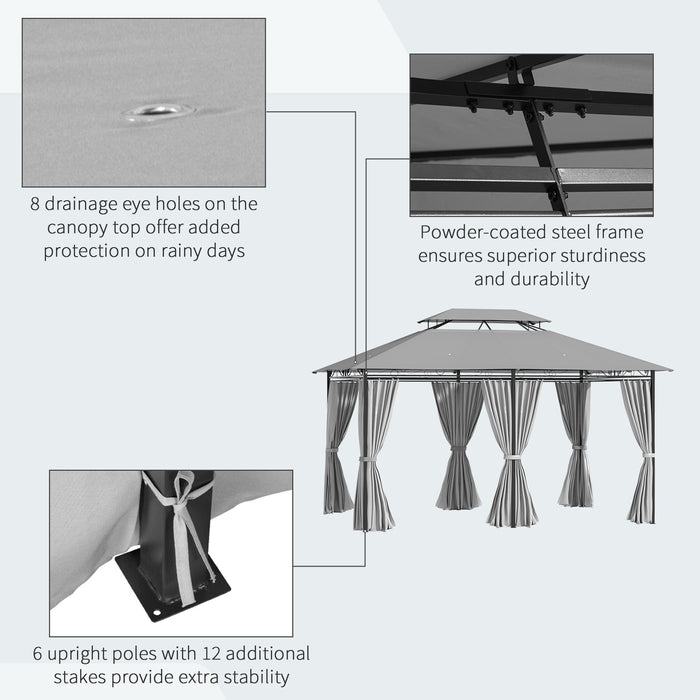 Metal Gazebo Canopy 4m x 3m - Party Tent with Curtains Sidewalls for Garden and Patio - Dark Grey Pavilion Shelter for Outdoor Entertaining