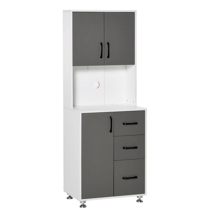 Modern Kitchen Storage Unit - Cupboard with Cabinets, 3 Drawers & Open Countertop, Grey Finish - Ideal for Living Room Organization & Decor