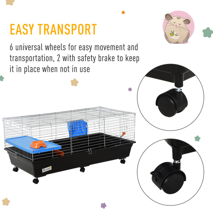 2-Tier Steel Guinea Pig Hut - Medium-Sized Dual-Level Cage with Accessories, Blue/Orange - Ideal for Small Guinea Pigs