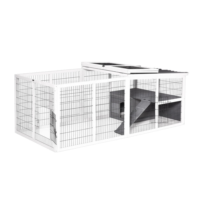 Wooden Rabbit Hutch with Run Cover - Indoor/Outdoor Pet Cage with Hinged Roof & Water-Resistant Finish, Grey - Ideal for Rabbits and Small Animals