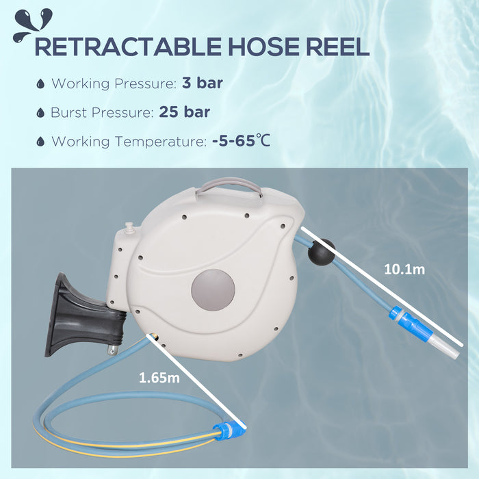 Auto-Locking Retractable Hose Reel with 10m+1.6m Range - Features Slow Return System & 180° Swivel Wall Mount - Ideal for Easy Garden & Workshop Watering Tasks