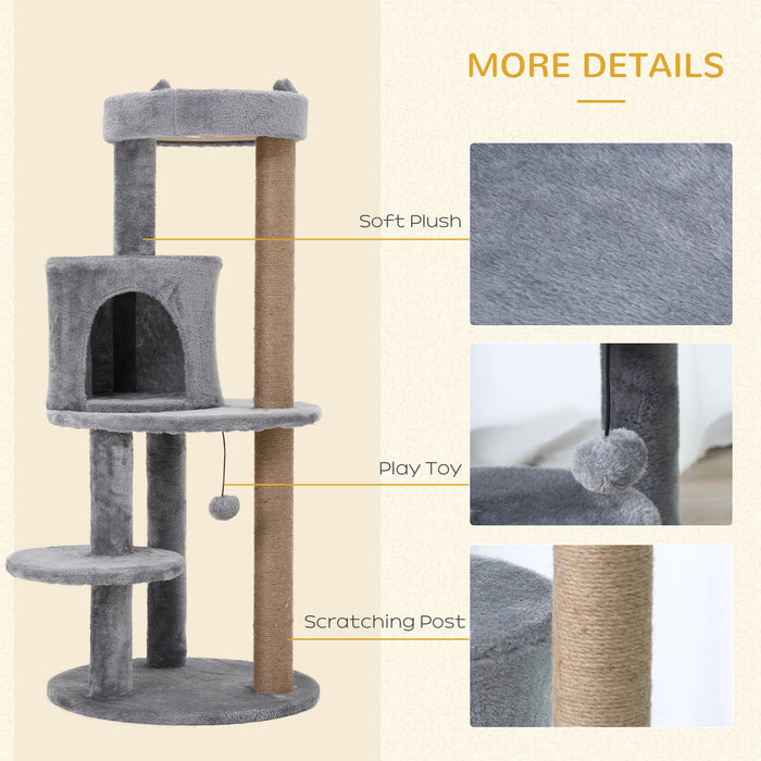 Deluxe 3-Tier Cat Tree with Scratching Posts - 104 cm Tall Activity Condo Tower with Play Ball - Ideal for Cats to Relax, Climb & Play