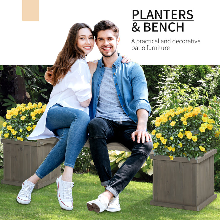 Wooden Garden Planter-Bench Combo - Elevated Grey Raised Bed for Patio or Park - Stylish Seating & Gardening Solution 176x38x40 cm