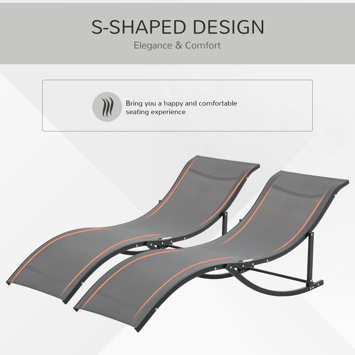 Foldable S-Shaped Lounge Chairs, Set of 2 - Reclining Sun Lounger for Outdoor, Patio, Beach, Garden - Grey Comfort Relaxation Seating